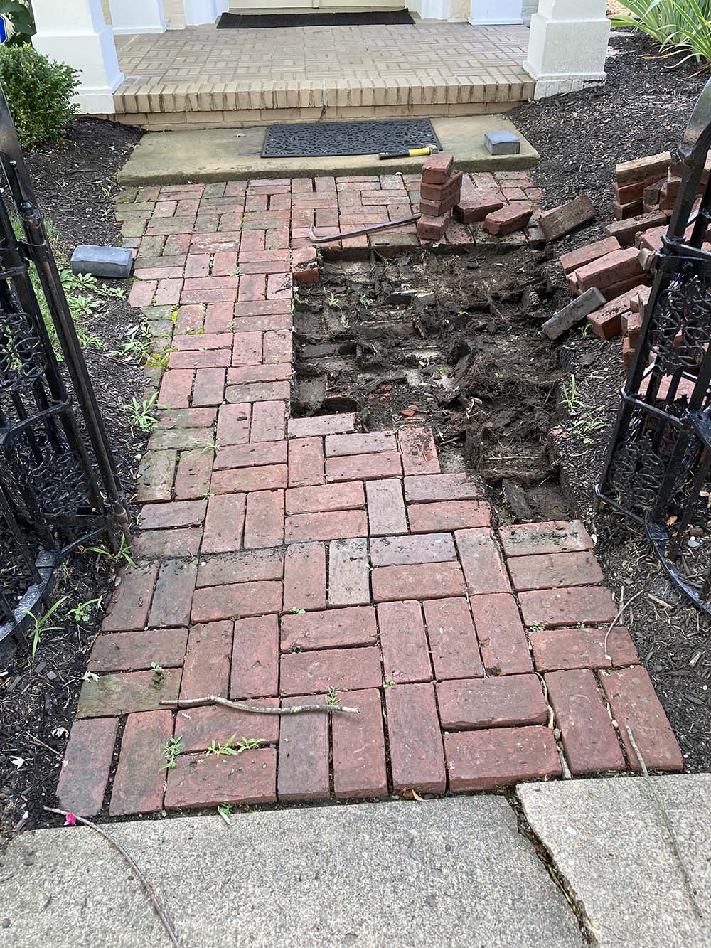 brick sidewalk repai, before