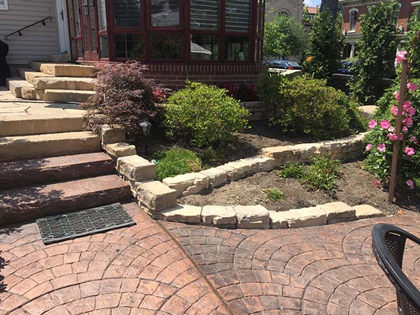 landscaped, paver, stairs, landing